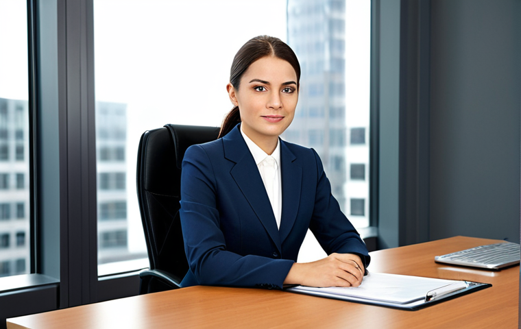 **
A professional businesswoman in a modest business suit, sitting at a desk in a modern office, fully clothed, appropriate attire, safe for work, perfect anatomy, natural proportions, professional photography, high quality, corporate environment.
**