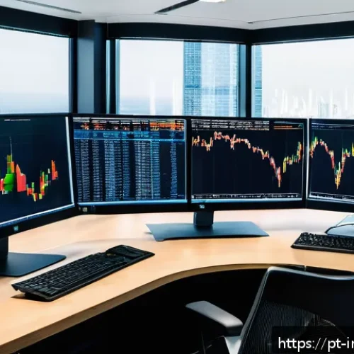 Home 33 투자 비용 절감을 위한 저비용 인덱스 펀드 활용법 - A modern financial analyst workspace with dual monitors displaying detailed comparison charts of Bra...