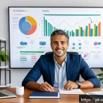 Home 23 저비용 인덱스 투자로 성공한 사람들의 비밀 - A modern Brazilian investor sitting at a sleek home office desk, viewing a laptop screen displaying ...